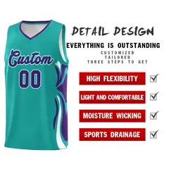 Aqua Purple White Graffiti Side Curve Basketball Jersey Sets 2
