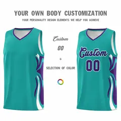 Aqua Purple White Graffiti Side Curve Basketball Jersey Sets 3