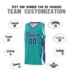 Aqua Purple White Graffiti Side Curve Basketball Jersey Sets 4