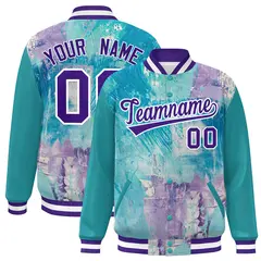 Aqua Purple-White Graffiti Tie Dye Ink Paint Varsity Letterman Jacket