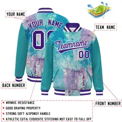 Aqua Purple-White Graffiti Tie Dye Ink Paint Varsity Letterman Jacket 2