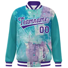 Aqua Purple-White Graffiti Tie Dye Ink Paint Varsity Letterman Jacket 3