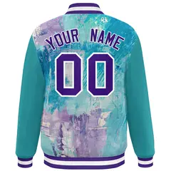 Aqua Purple-White Graffiti Tie Dye Ink Paint Varsity Letterman Jacket 4