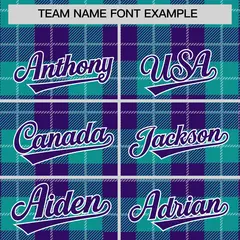 Aqua Purple-White Plaid Varsity Letterman Baseball Jacket 3