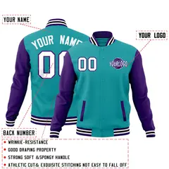 Aqua Purple White Raglan Sleeves Cotton Letterman Jacket 2