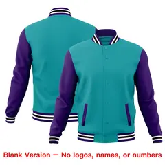 Aqua Purple White Raglan Sleeves Cotton Letterman Jacket 6