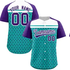 Aqua Purple-White Raglan Star Print Baseball Jersey 1