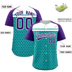 Aqua Purple-White Raglan Star Print Baseball Jersey 2