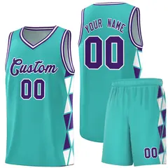 Aqua Purple-White Side Triangle Splicing Basketball Jersey 1