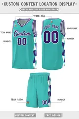 Aqua Purple-White Side Triangle Splicing Basketball Jersey 2