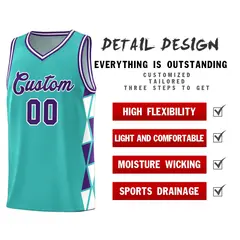 Aqua Purple-White Side Triangle Splicing Basketball Jersey 4