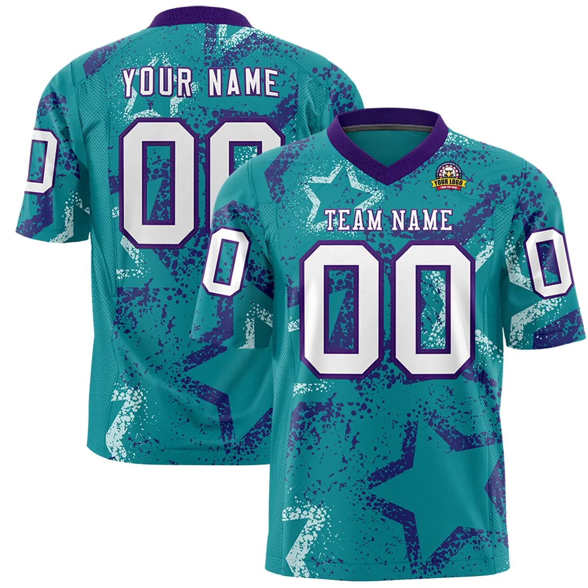 Aqua Purple-White Star Graffiti Authentic Football Jersey