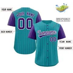 Aqua Purple-White Stripe Raglan Baseball Jersey 2