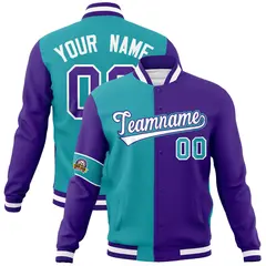 Aqua Purple-White Two Tone Full-Snap Split Varsity Letterman Jacket