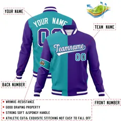 Aqua Purple-White Two Tone Full-Snap Split Varsity Letterman Jacket 4