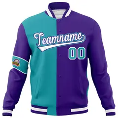 Aqua Purple-White Two Tone Full-Snap Split Varsity Letterman Jacket 5