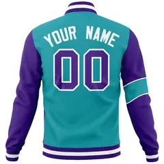 Aqua Purple-White Two Tone Full-Snap Split Varsity Letterman Jacket 6