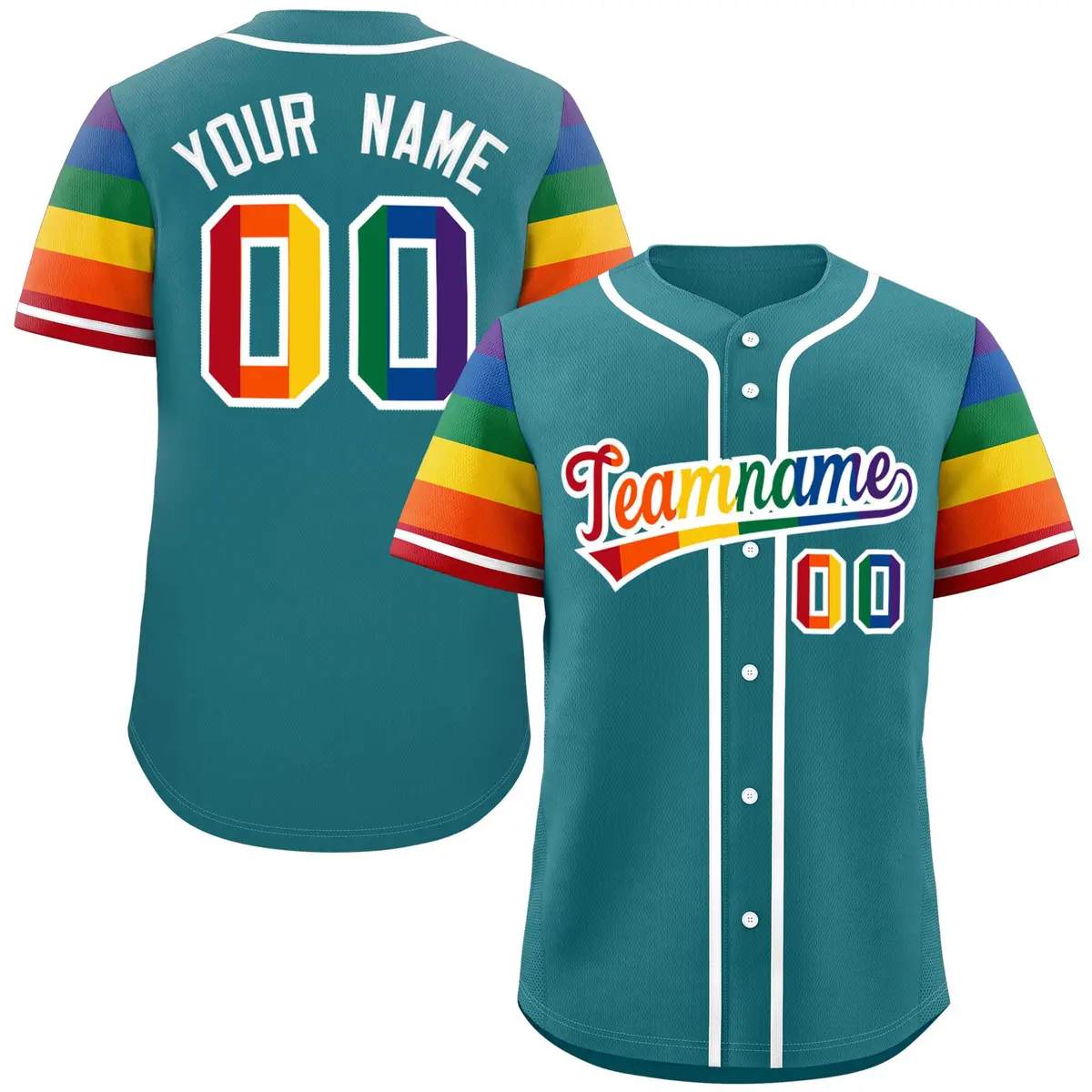 Aqua Rainbow Pride Month Raglan Sleeves Baseball Jersey