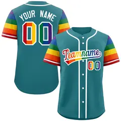 Aqua Rainbow Pride Month Raglan Sleeves Baseball Jersey