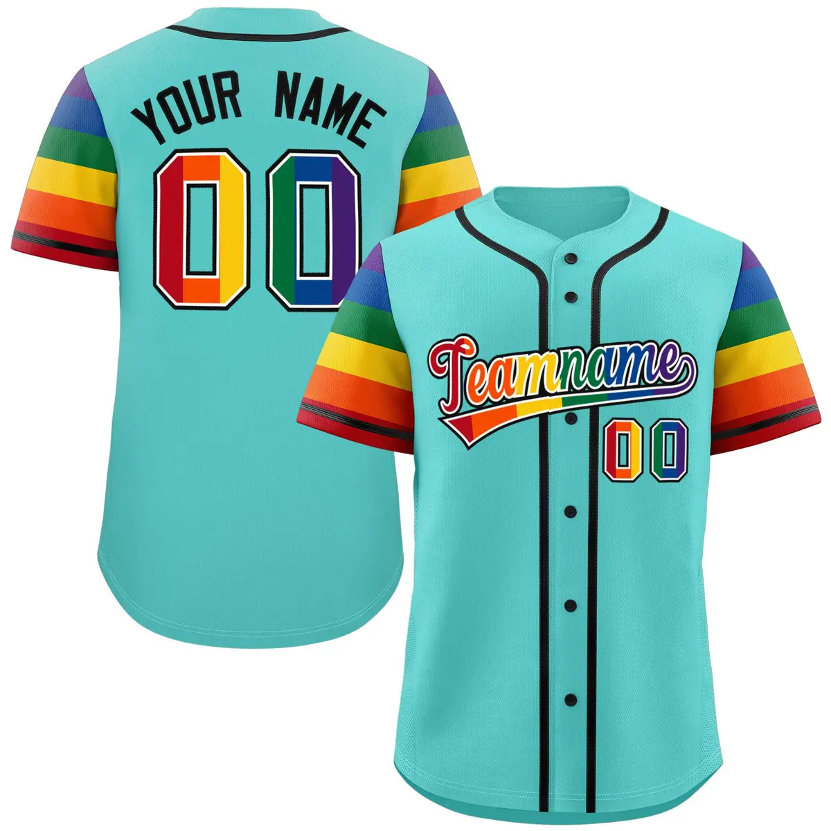 Aqua Rainbow Pride Month Raglan Sleeves Baseball Jersey