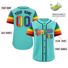 Aqua Rainbow Pride Month Raglan Sleeves Baseball Jersey 2
