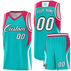 Aqua Red and White Color Block Basketball Uniform Jersey