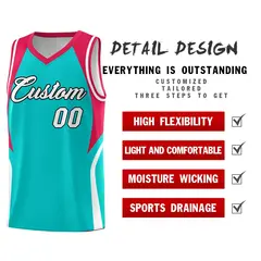 Aqua Red and White Color Block Basketball Uniform Jersey 2