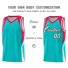 Aqua Red and White Color Block Basketball Uniform Jersey 3