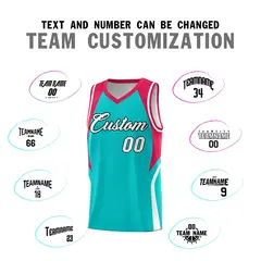 Aqua Red and White Color Block Basketball Uniform Jersey 4