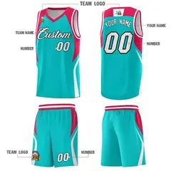 Aqua Red and White Color Block Basketball Uniform Jersey 5