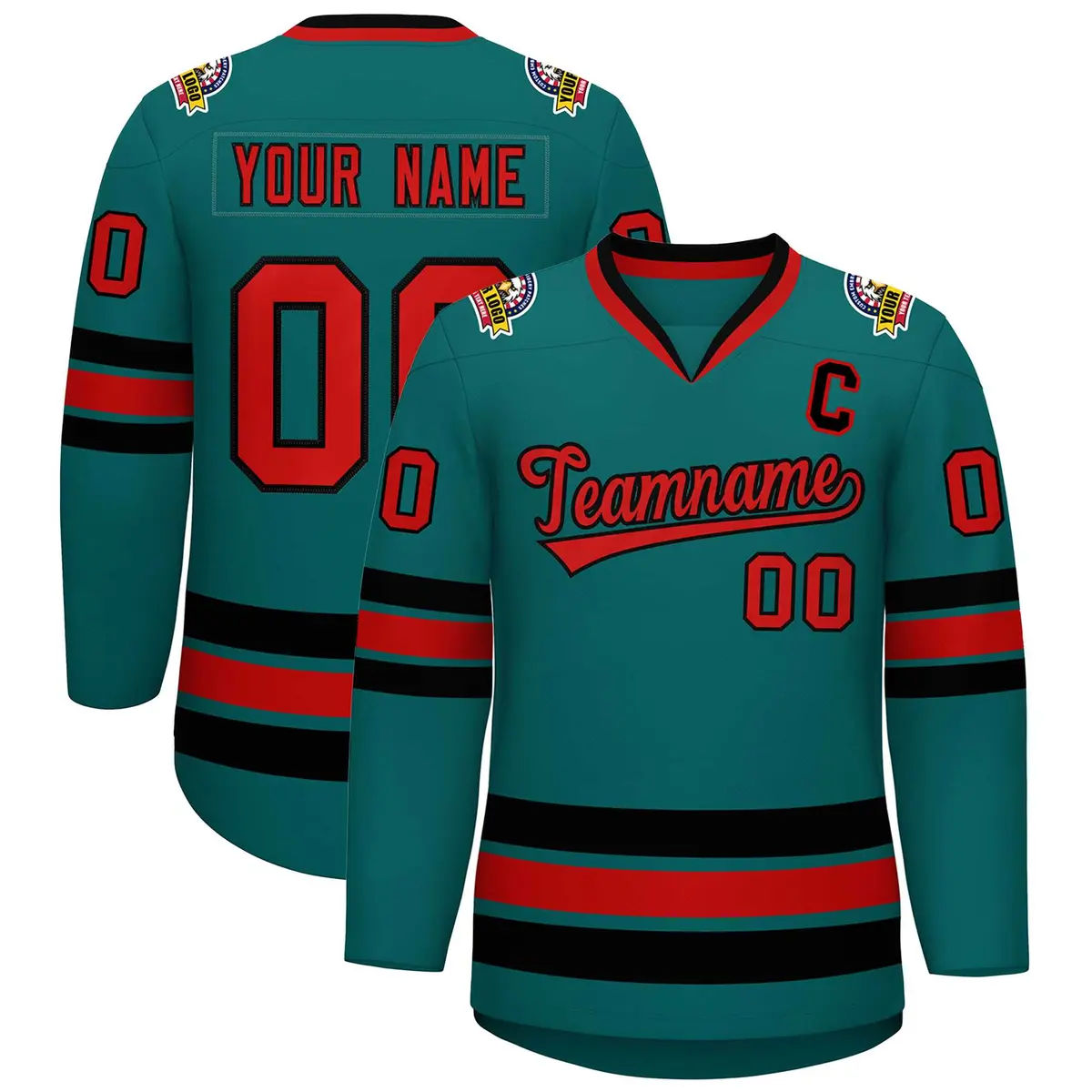 Aqua Red-Black Classic Hockey Jersey