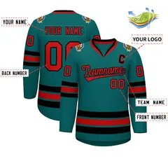 Aqua Red-Black Classic Hockey Jersey 2