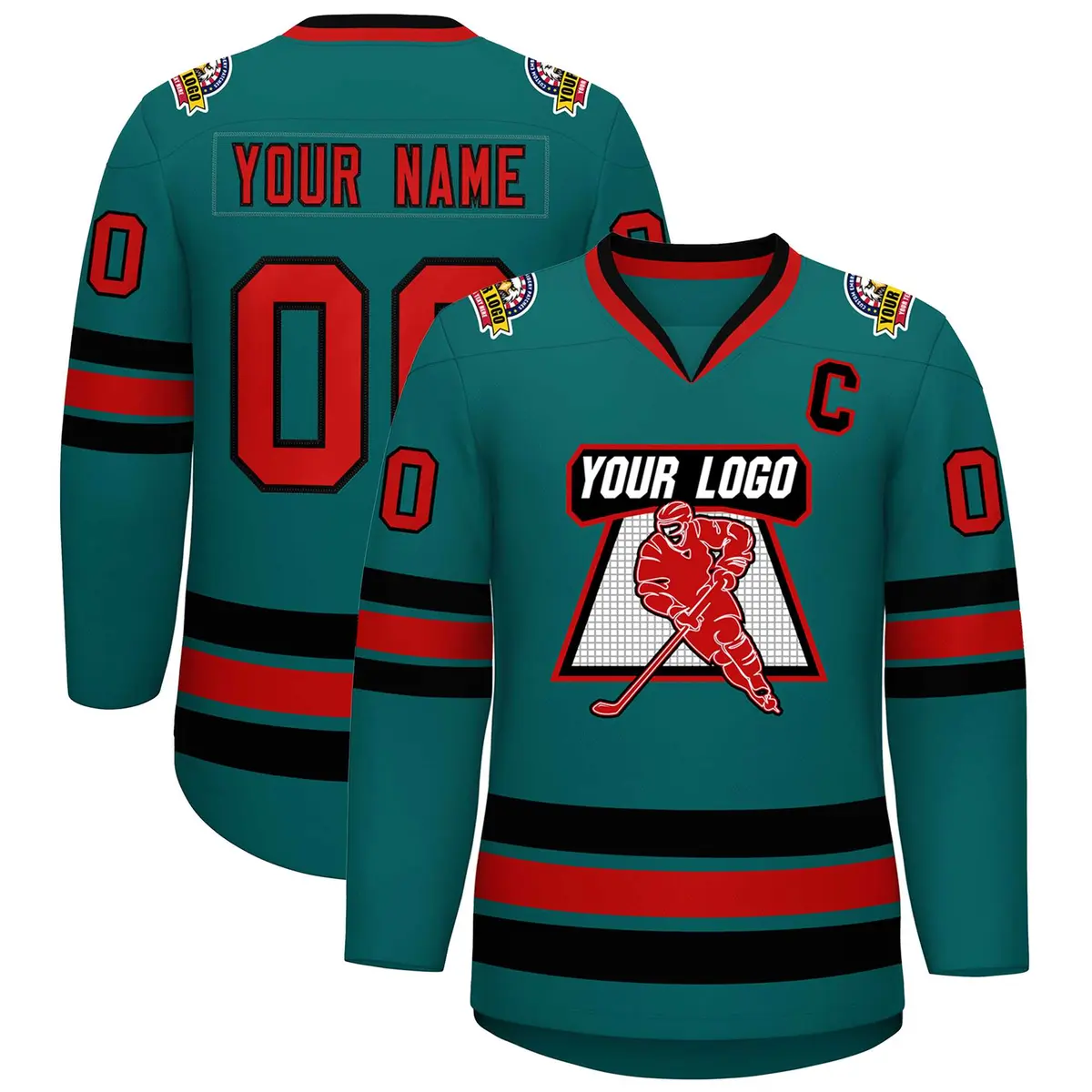 Aqua Red-Black Classic Hockey Jersey