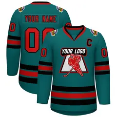 Aqua Red-Black Classic Hockey Jersey 1