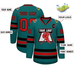 Aqua Red-Black Classic Hockey Jersey 2