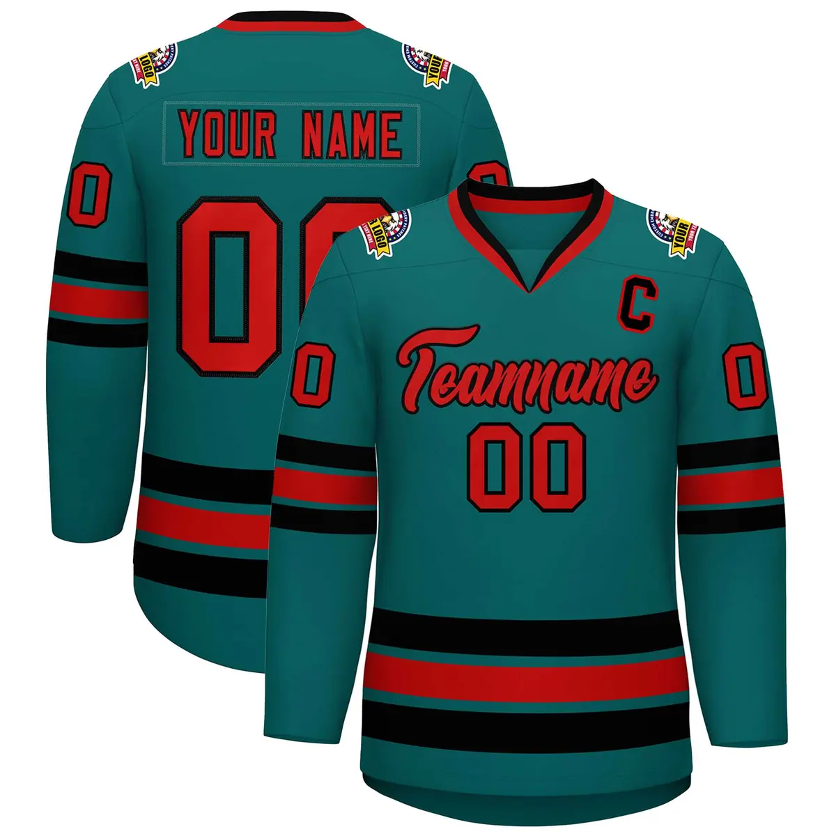Aqua Red-Black Classic Hockey Jersey