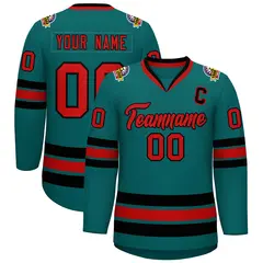 Aqua Red-Black Classic Hockey Jersey 1