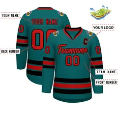 Aqua Red-Black Classic Hockey Jersey 2