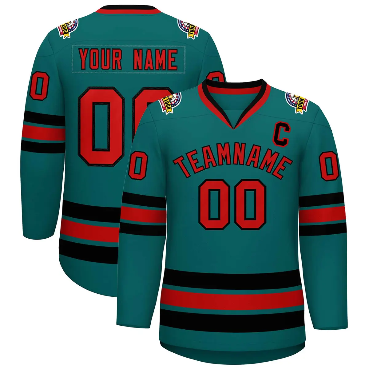 Aqua Red-Black Classic Hockey Jersey