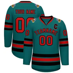 Aqua Red-Black Classic Hockey Jersey 1