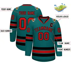 Aqua Red-Black Classic Hockey Jersey 2