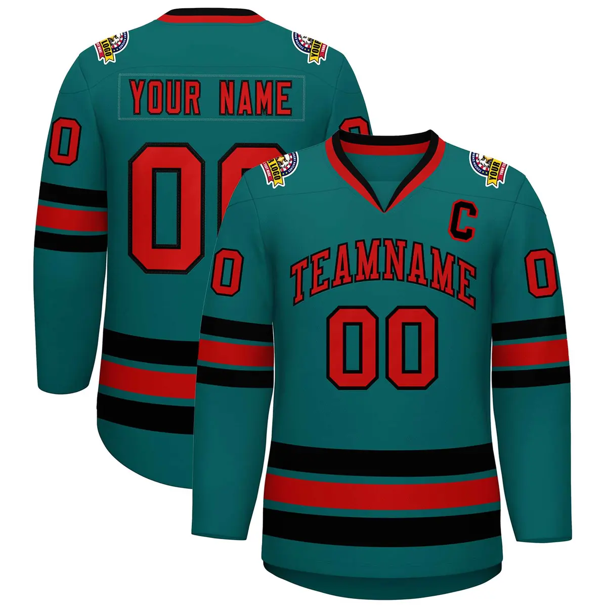 Aqua Red-Black Classic Hockey Jersey