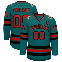 Aqua Red-Black Classic Hockey Jersey 1