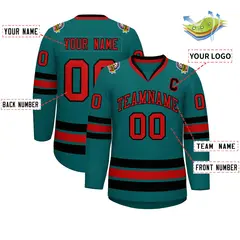 Aqua Red-Black Classic Hockey Jersey 2