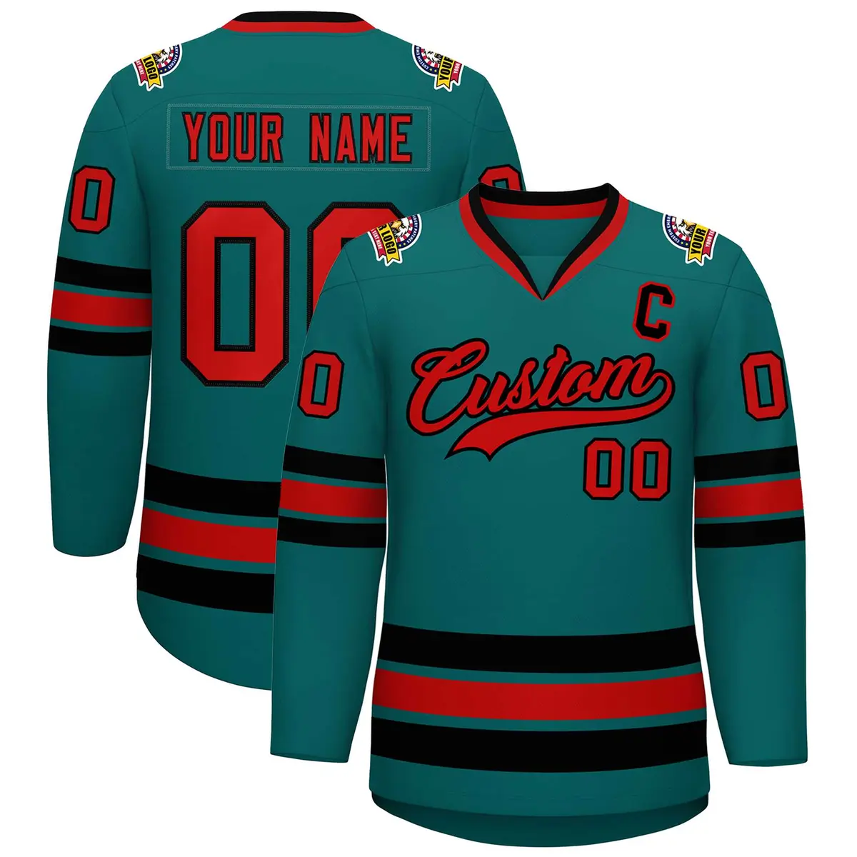 Aqua Red-Black Classic Hockey Jersey