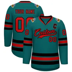 Aqua Red-Black Classic Hockey Jersey 1
