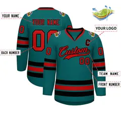 Aqua Red-Black Classic Hockey Jersey 2