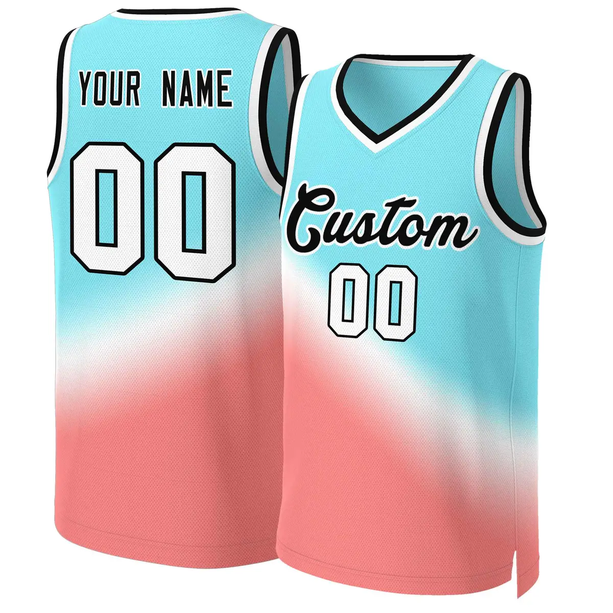 Aqua Red-Black Gradient Fashion Slash Basketball Jersey