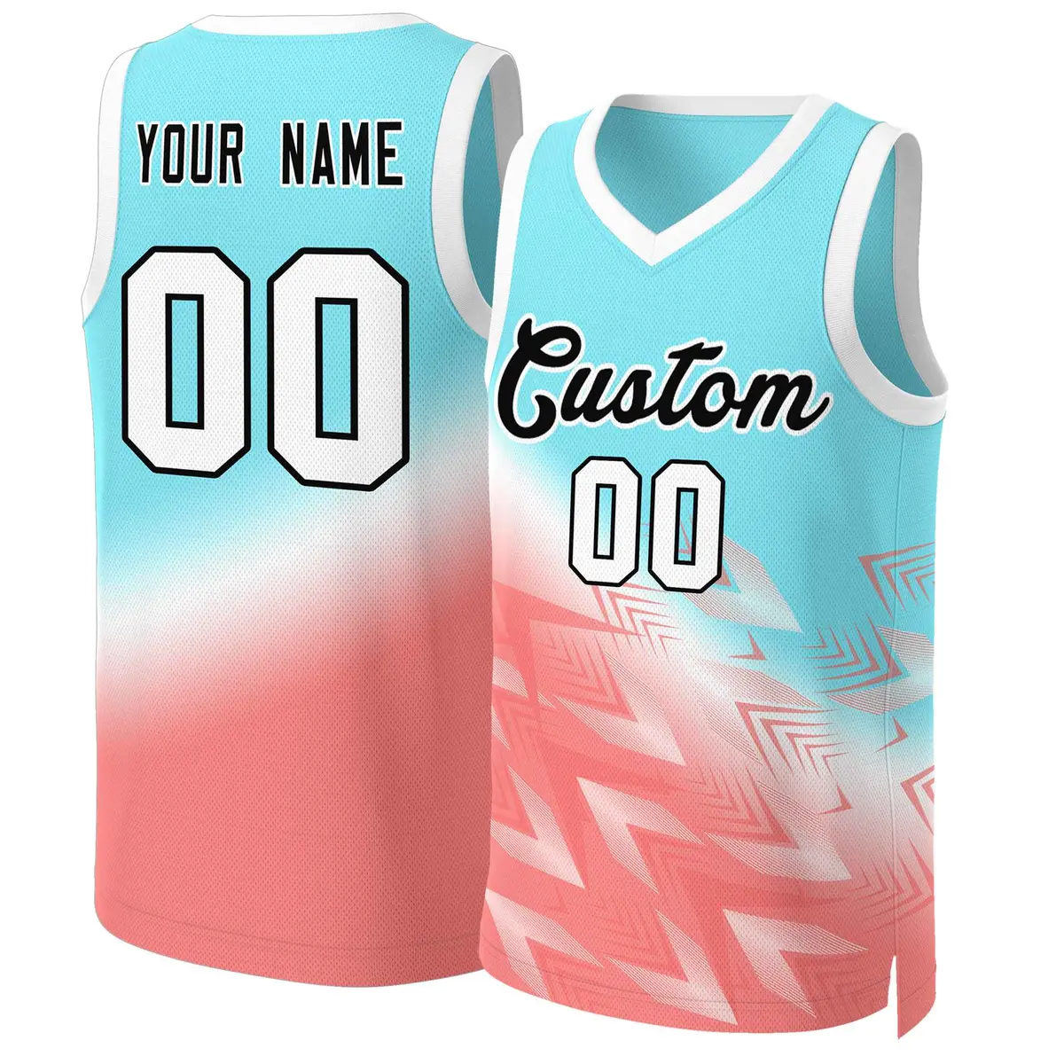 Aqua Red-Black Gradient Fashion Slash Basketball Jersey