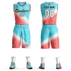 Aqua Red-Black Gradient Slash Fashion Sets Basketball Jersey